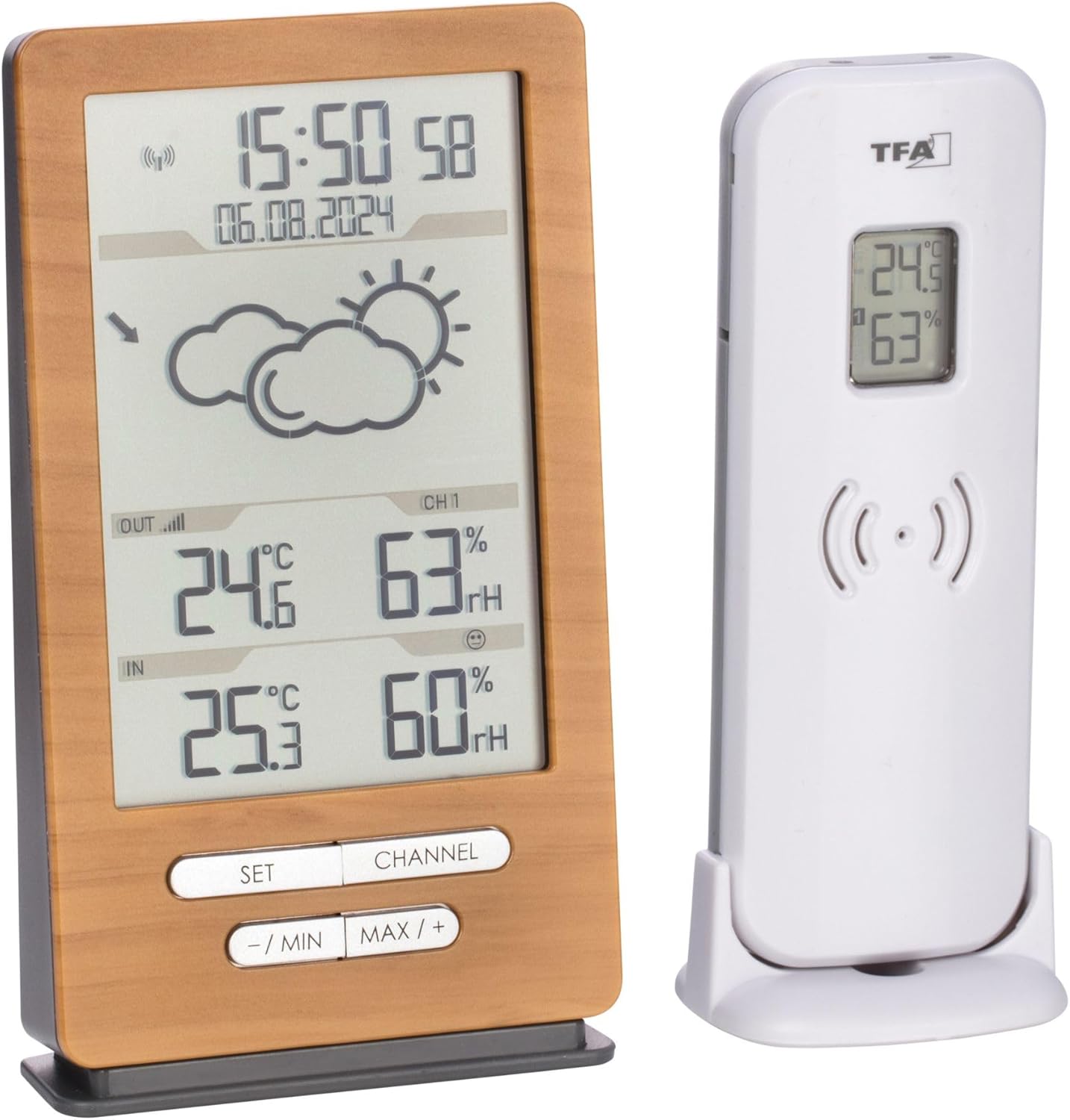 Funk Wetterstation Xena mit Aussensensor, Holzoptik-Silber