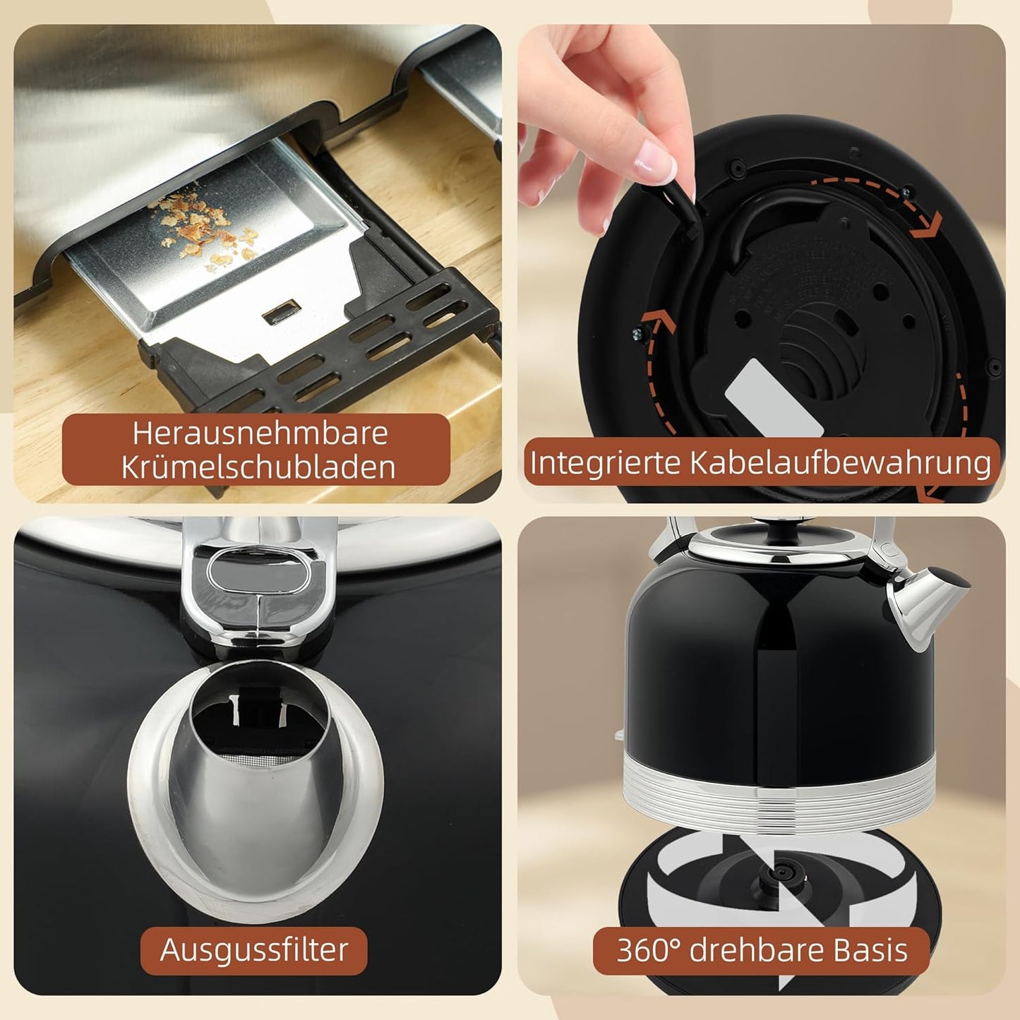 Wasserkocher und Toaster Frühstücksset