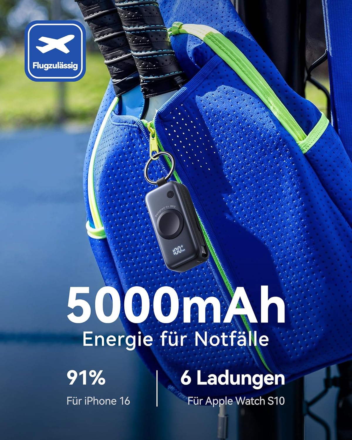 Powerbank mit USB-C Kabel, Schwarz