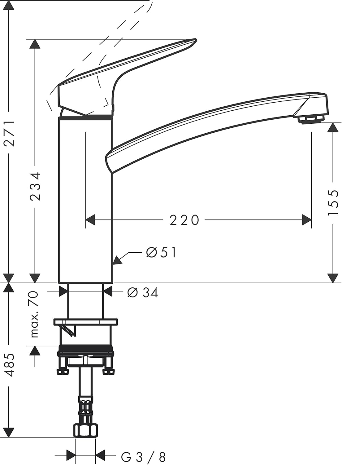 Einhebel-Küchenarmatur Logis, wasser-und energiesparend / schwenkbar|Auslaufhöhe 160mm