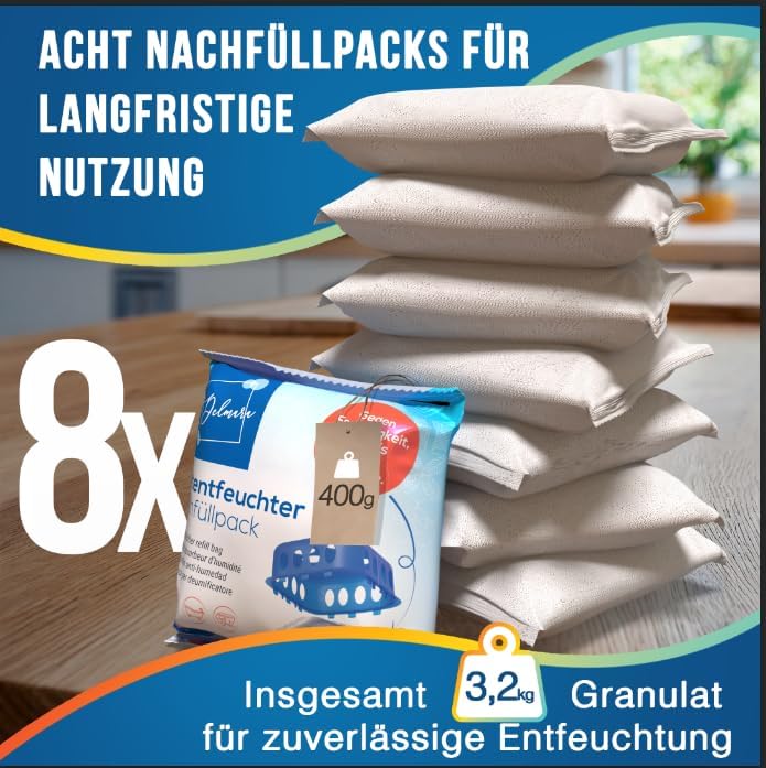 Luftentfeuchter Nachfüllpack (8x 400g Granulat), 8x Nachfüllpacks