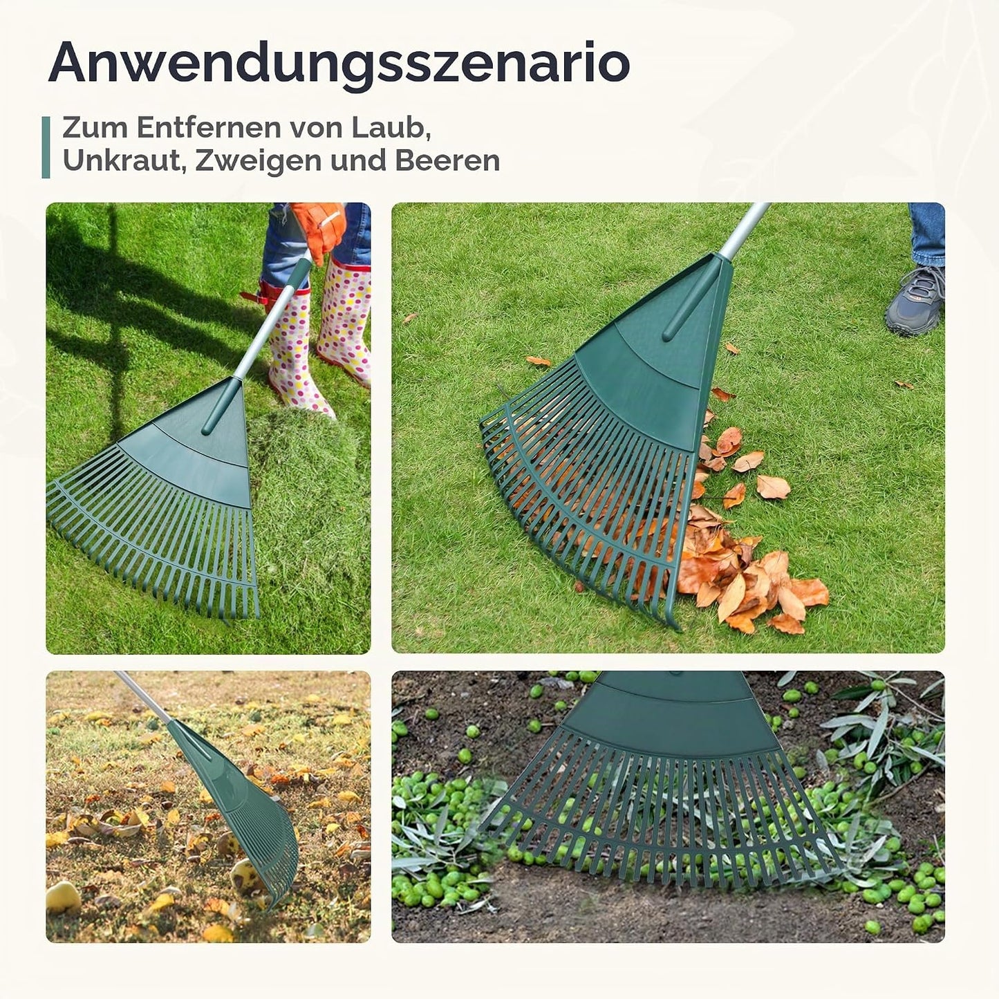 Verstellbarer Garten-Laubrechen mit 26 Zinken, Verstellbare Green Hand 26 Zinken