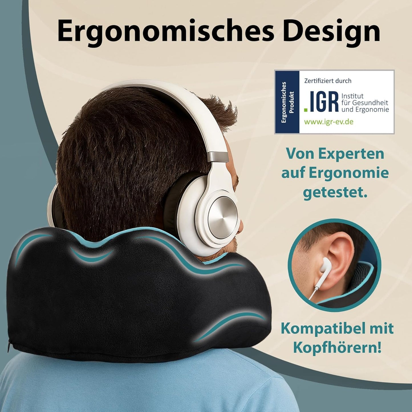 Nackenkissen für Flugzeug und Auto, 2.2.1. Comfy With Hood - Schwarz