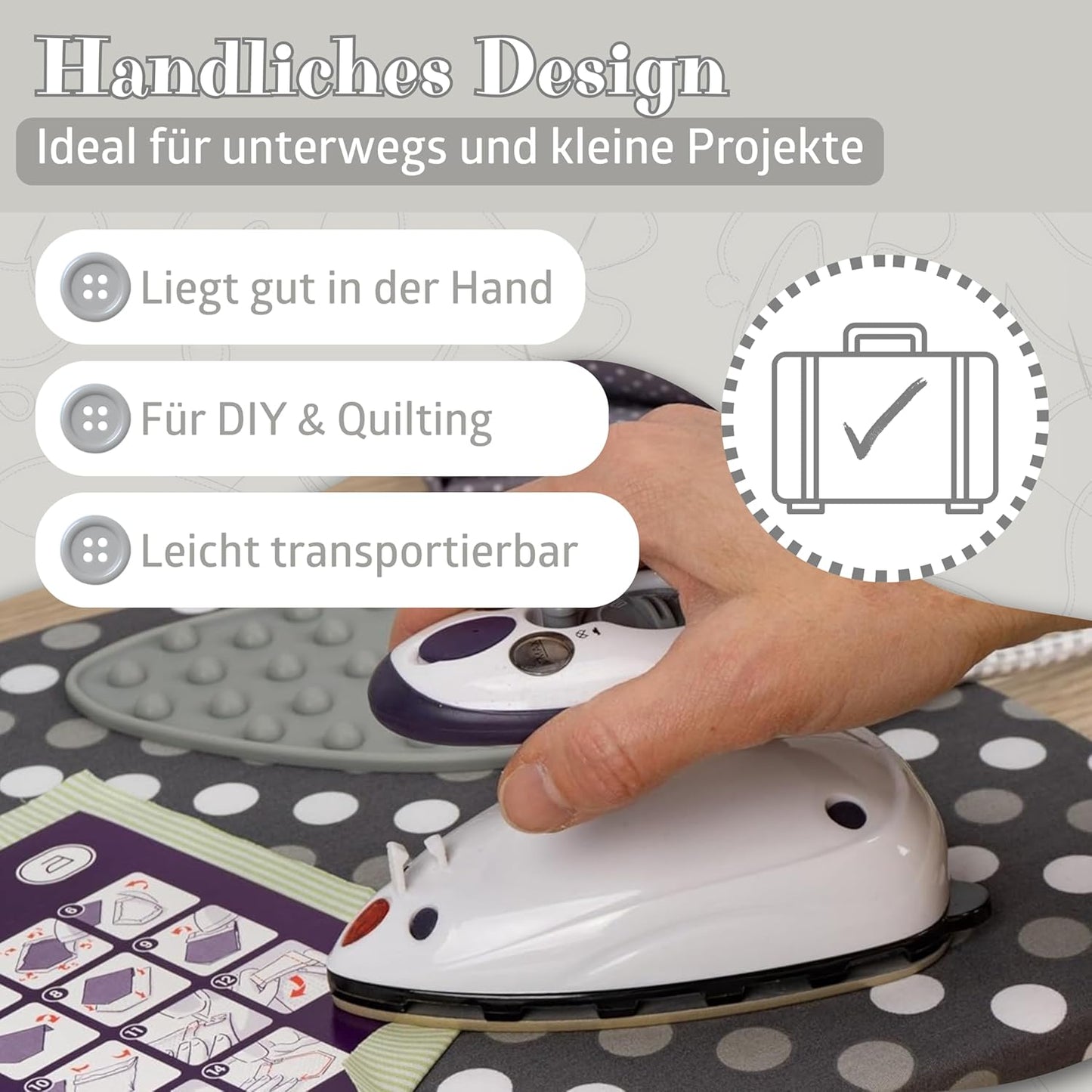 Bügelunterlage-Set mit Mini-Dampf-Bügeleisen, Grün