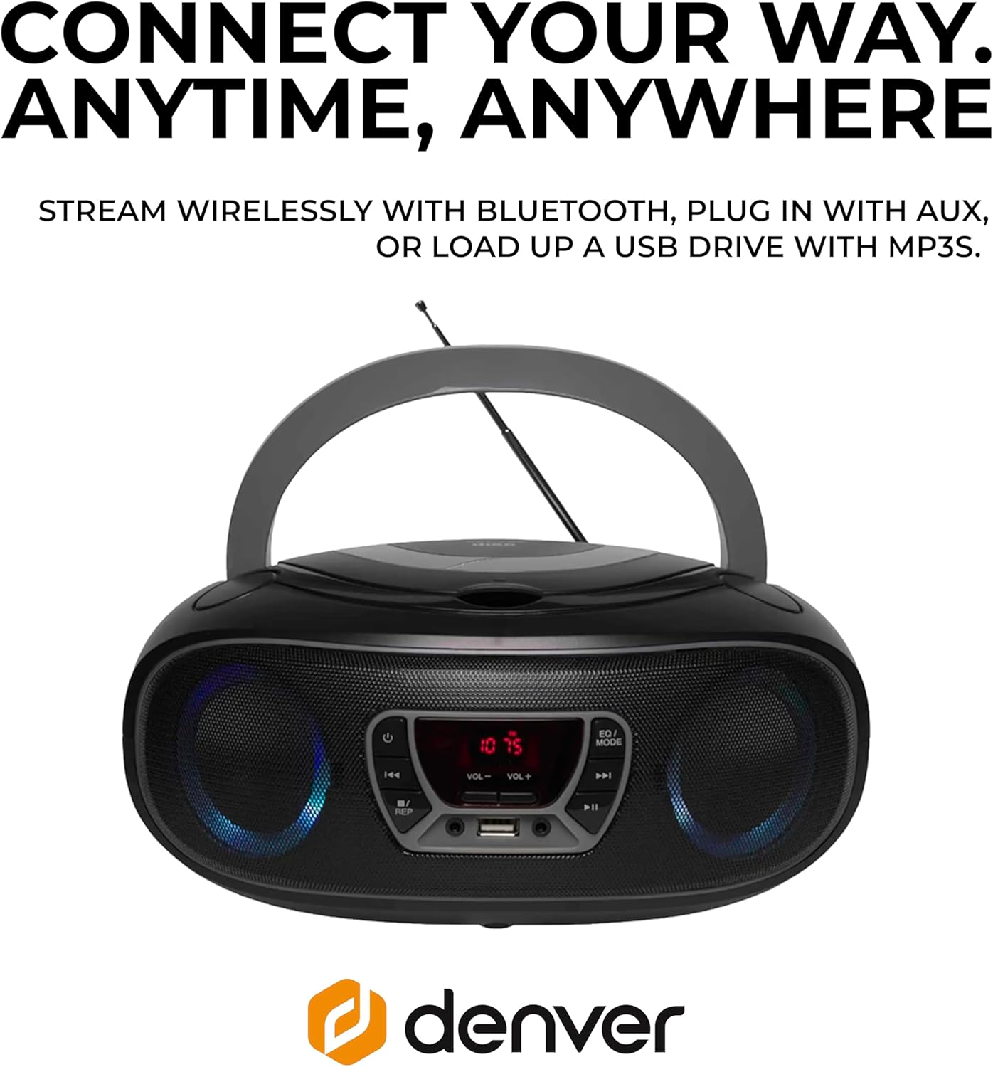 TCL-212BT Bluetooth Boombox mit CD-Player, Schwarz, Grau