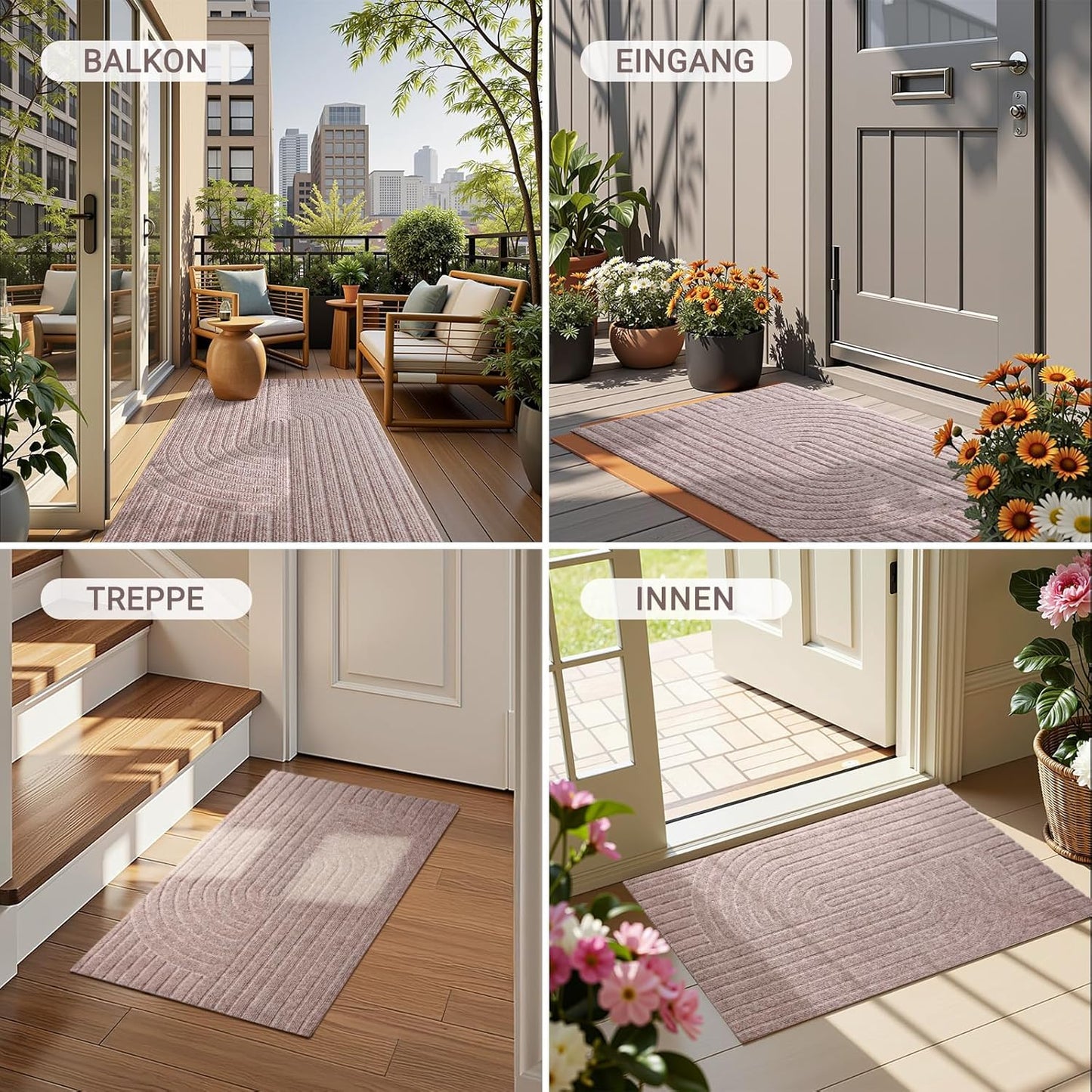 Rutschfeste Schmutzfangmatte, 60x90 cm, 60 x 90 cm Beige Braun Wirbel