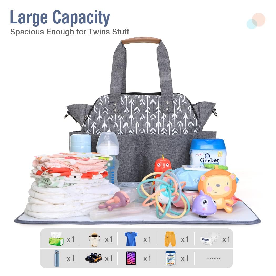 Grosse Wickeltasche mit Wickelunterlage, Grau
