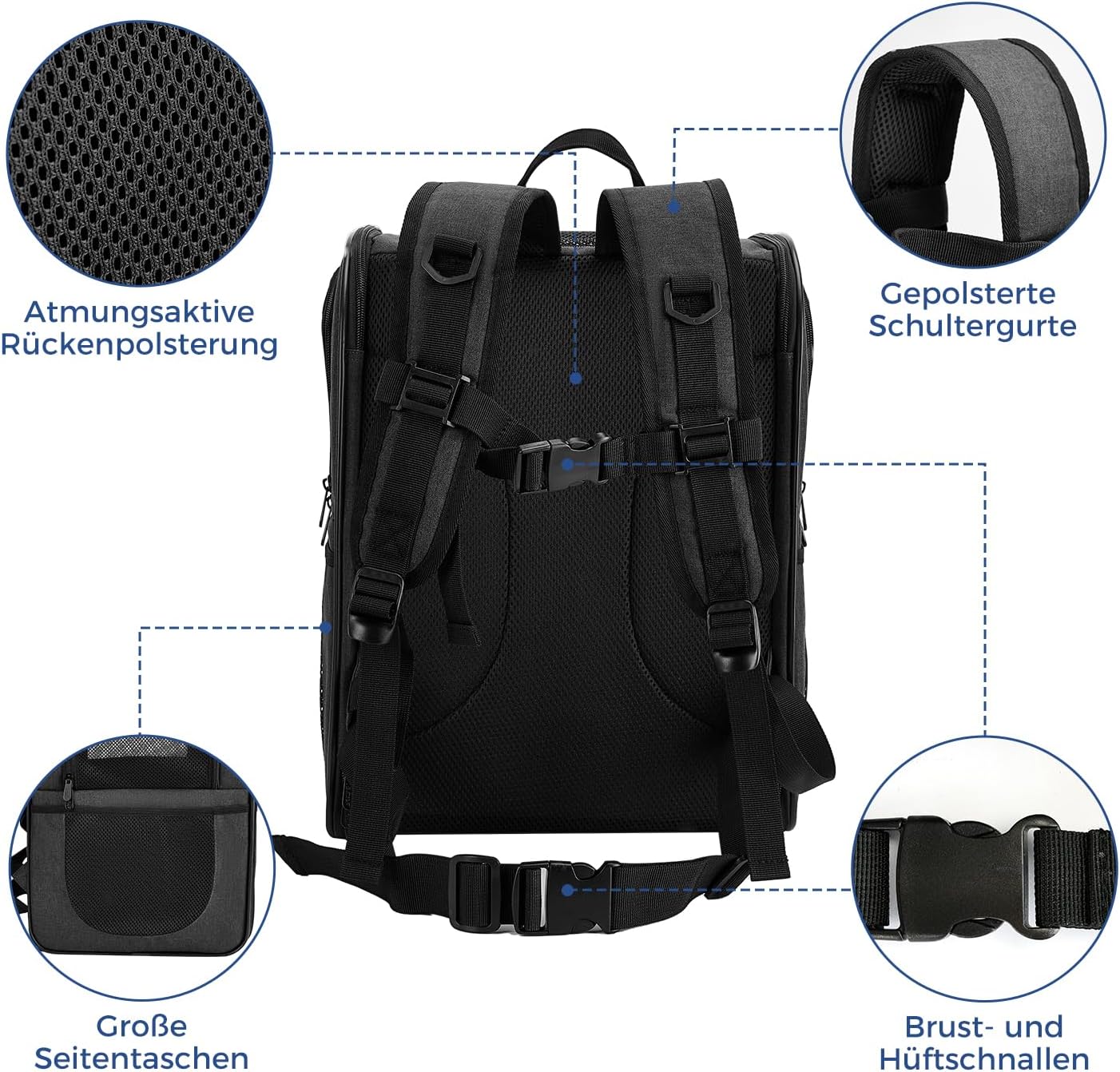 Falzbarer Haustier-Rucksack bis 12 kg, Schwarz-a