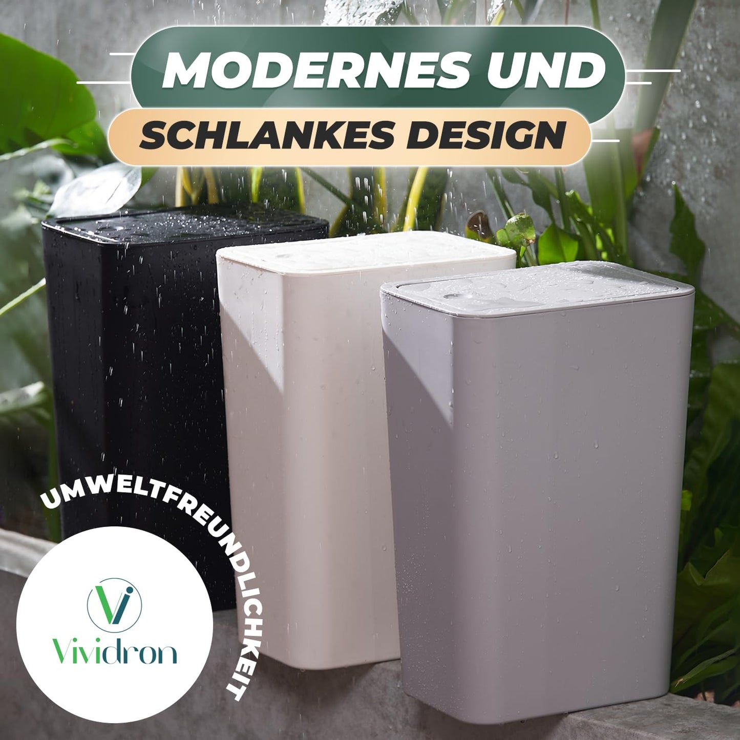 Mülleimer mit Druckdeckel, Schwarz, Weiß, Grau