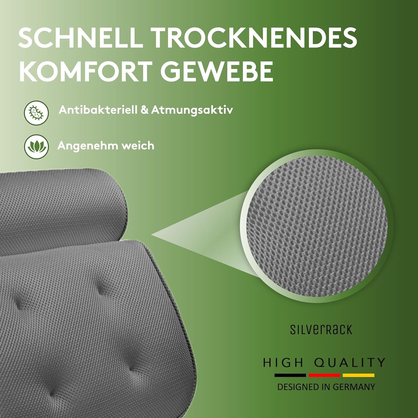 Ergonomisches Badewannenkissen mit Saugnäpfen, 3D Grau