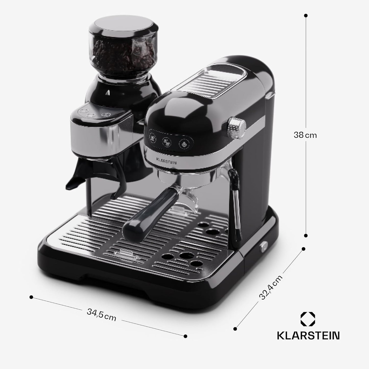 Espresso Siebträgermaschine mit Milchaufschäumer, Schwarz Bella Café