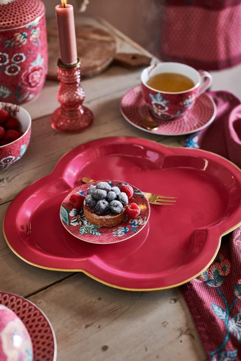 Set/3 Tea Set Large Flower Festival Dark Pink