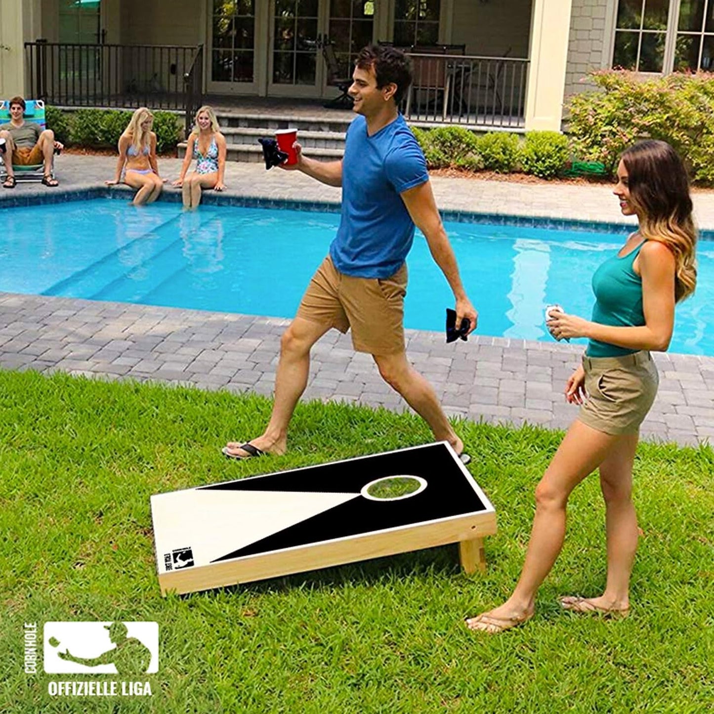 Cornhole Set, Cornhole aus Holz Schwarz und Weiss