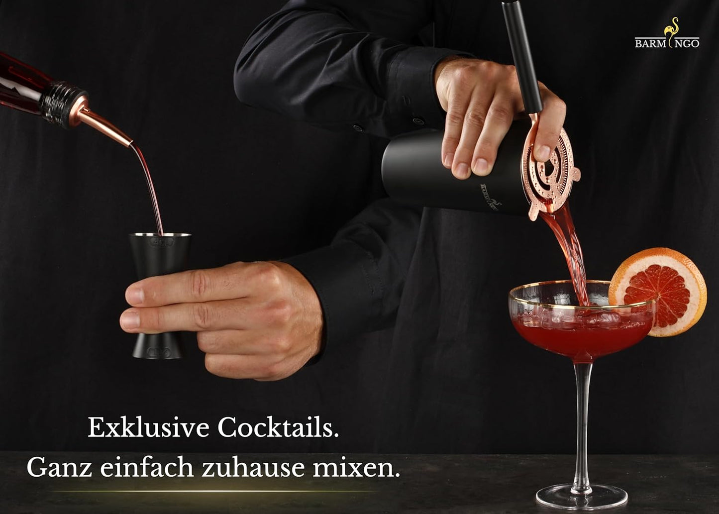Cocktail Shaker Set (11-teilig), Schwarz-rosegold