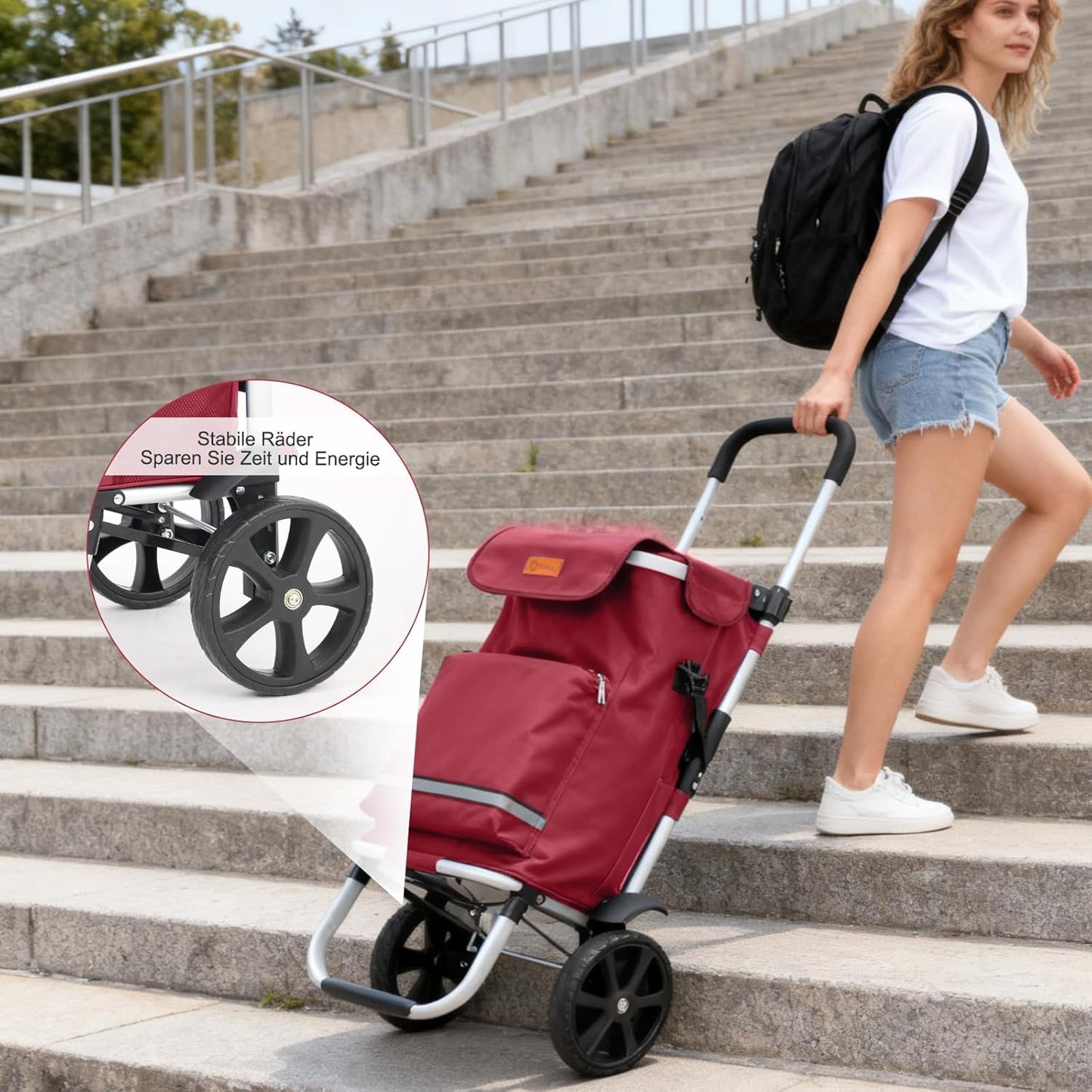 Klappbarer Einkaufstrolley mit Kühlfach, Rot