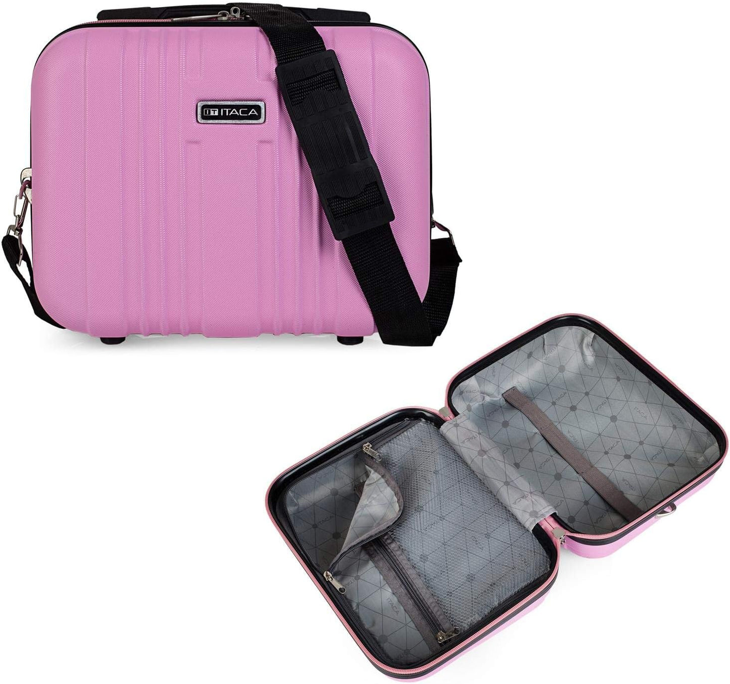 3-teiliges Hartschalenkoffer-Set mit Beautycase und Rollen, Rosa S + M + XS