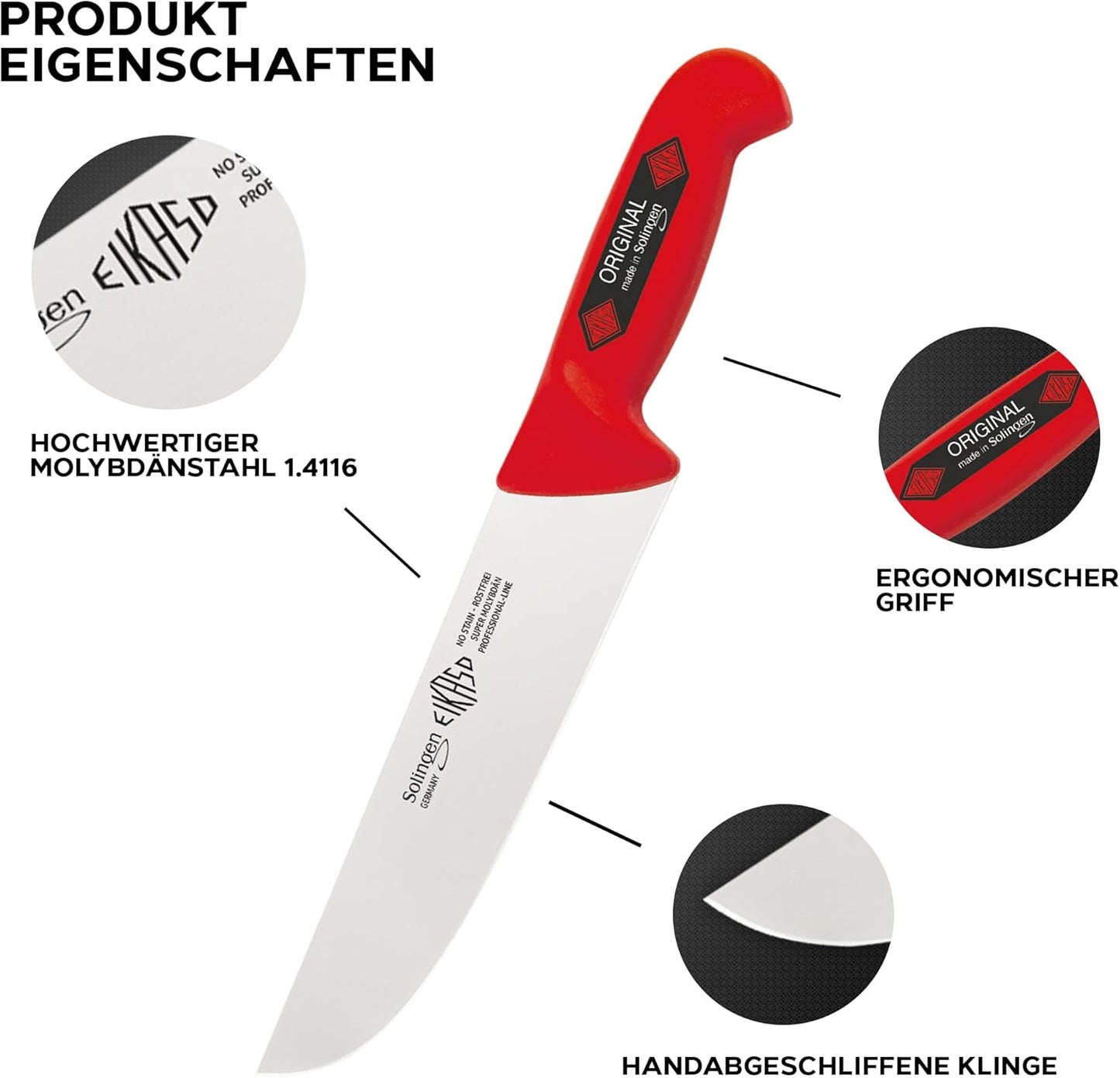 3er Set Metzgermesser mit Messertasche, Rot