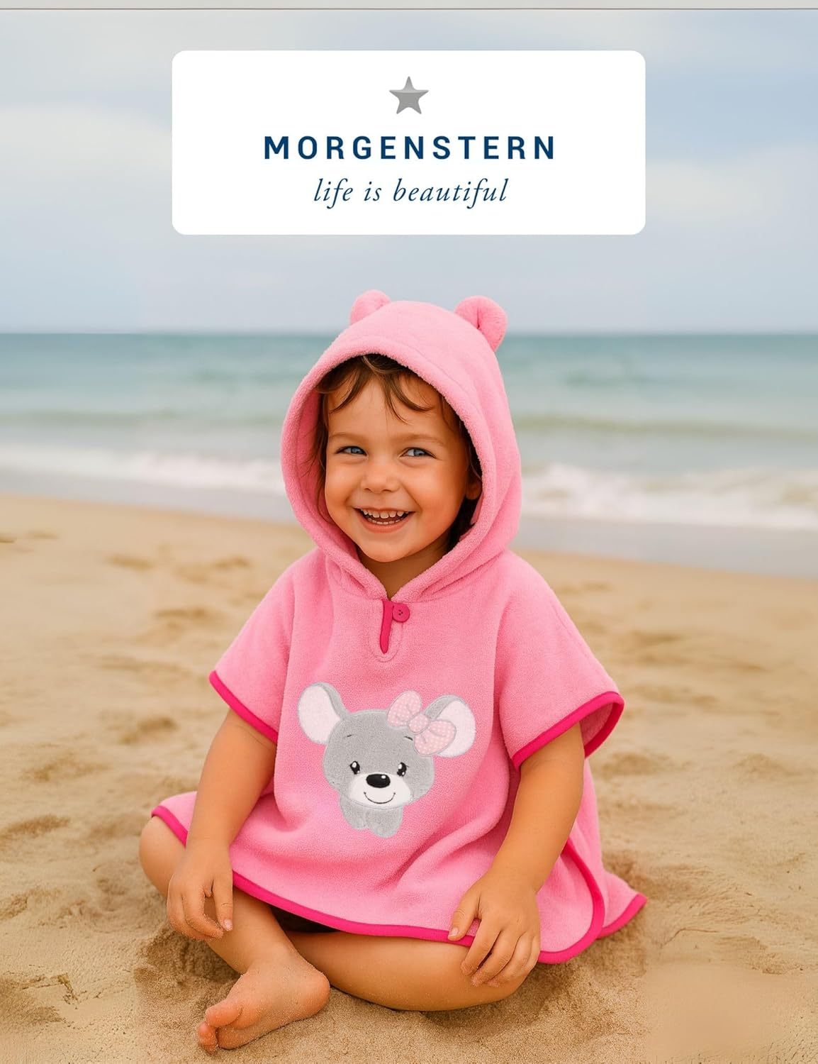 Badeponcho mit Kapuze für Kinder, 1-3 Jahre Rosa - Maus