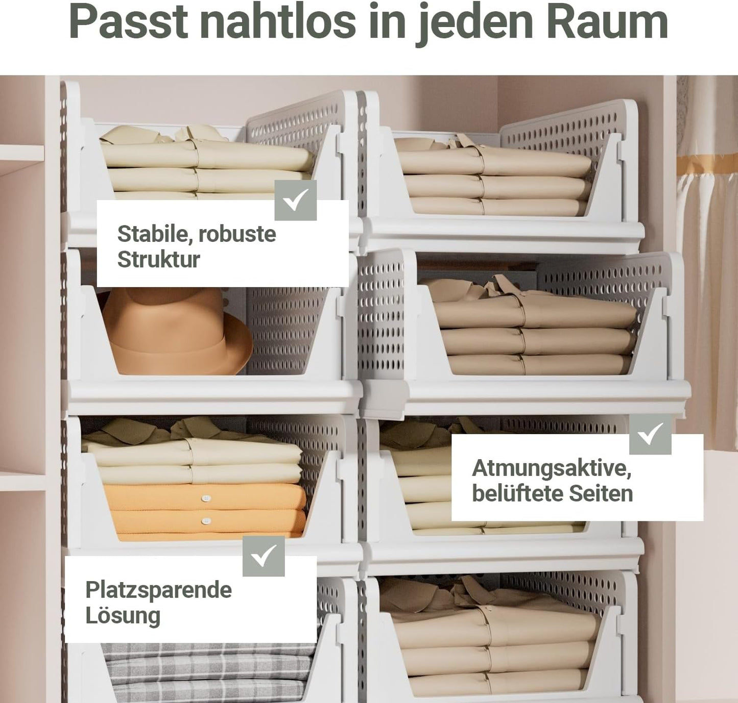 3er-Set Schrank-Organizer, Beige