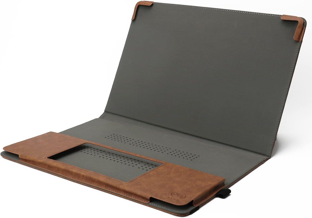 Lederhülle für MacBook Pro 16" (2021-2025) mit Standfunktion und Lüftungsschlitzen, Braun