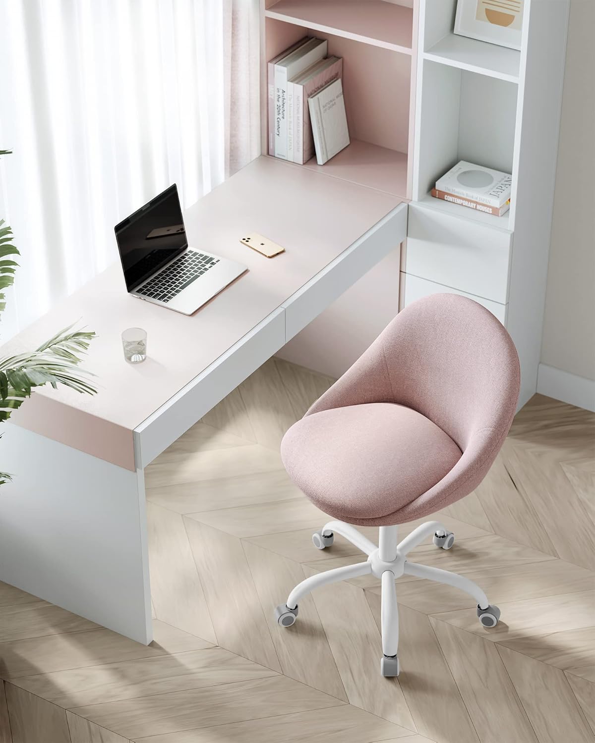 Homeoffice-Schreibtischstuhl, höhenverstellbar, Pastellrosa, Legierter Stahl Baumwolle