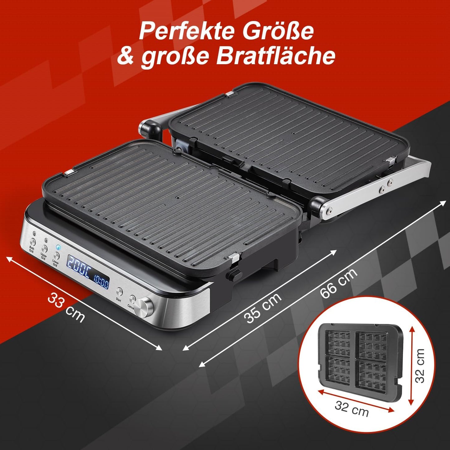 Kontaktgrill mit Wechselplatten, Schwarz & Silber