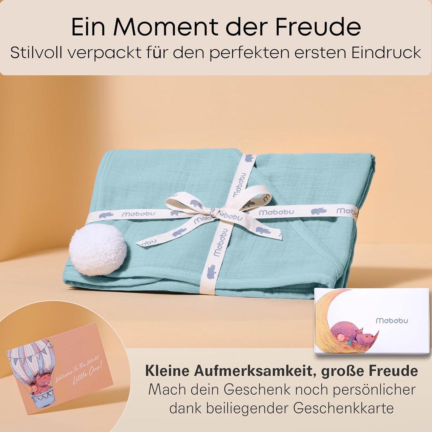Baby Kapuzenhandtuch mit Anti-Rutsch-Knöpfen, 75x75 cm, Sea Green