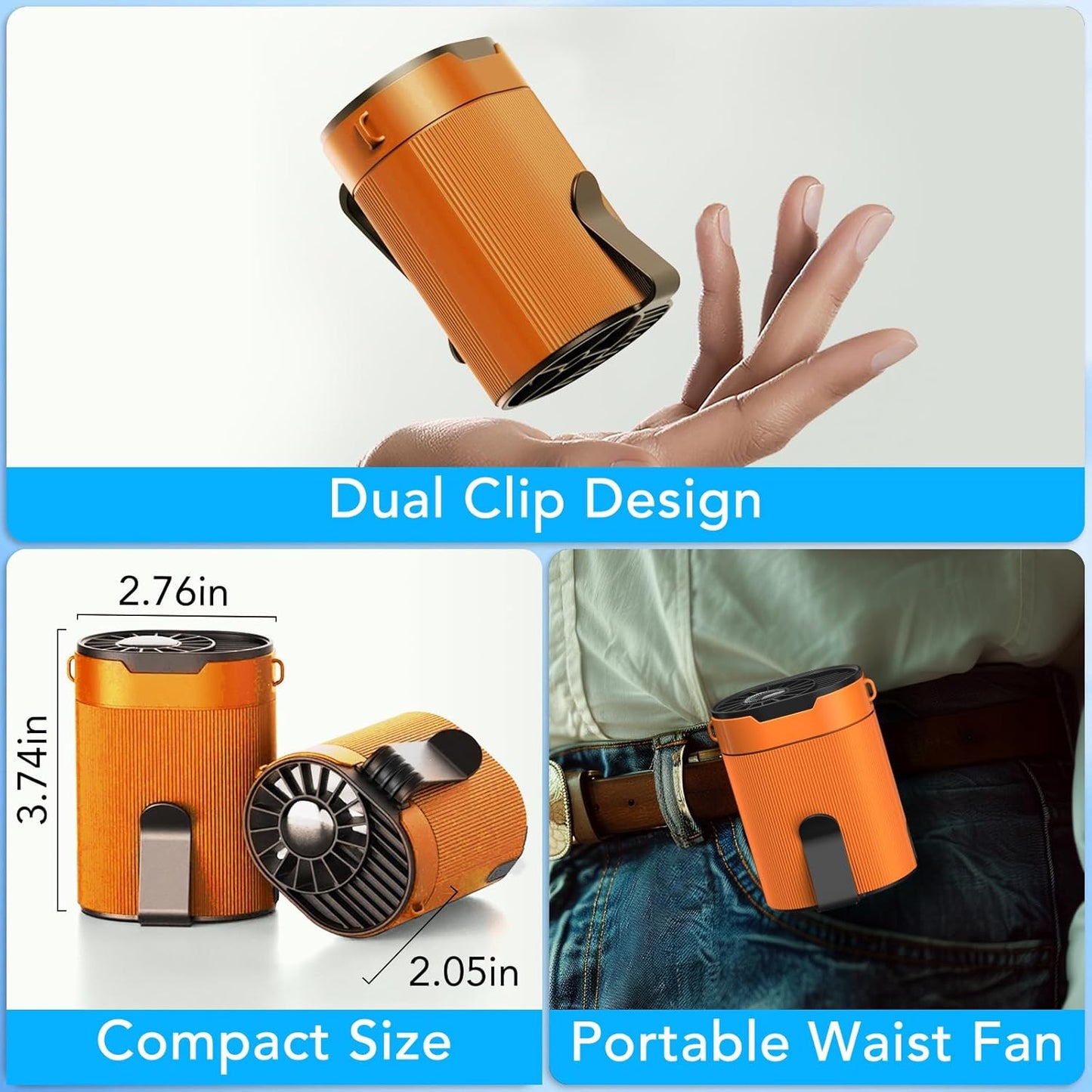 Tragbarer Akku-Ventilator Y1 mit Clip und 4 Stufen, Y1-orange