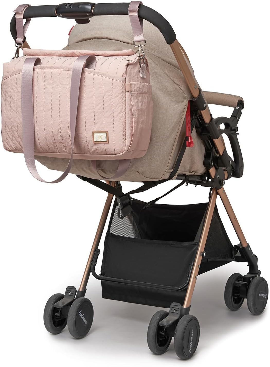 Wasserdichte Wickeltasche mit Kinderwagenhaken, Rosa
