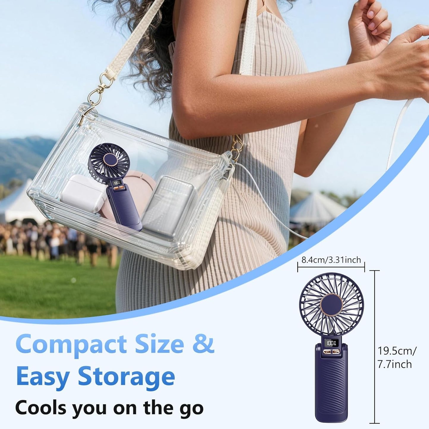 Faltbarer Handventilator mit 4500mAh Akku, Blau