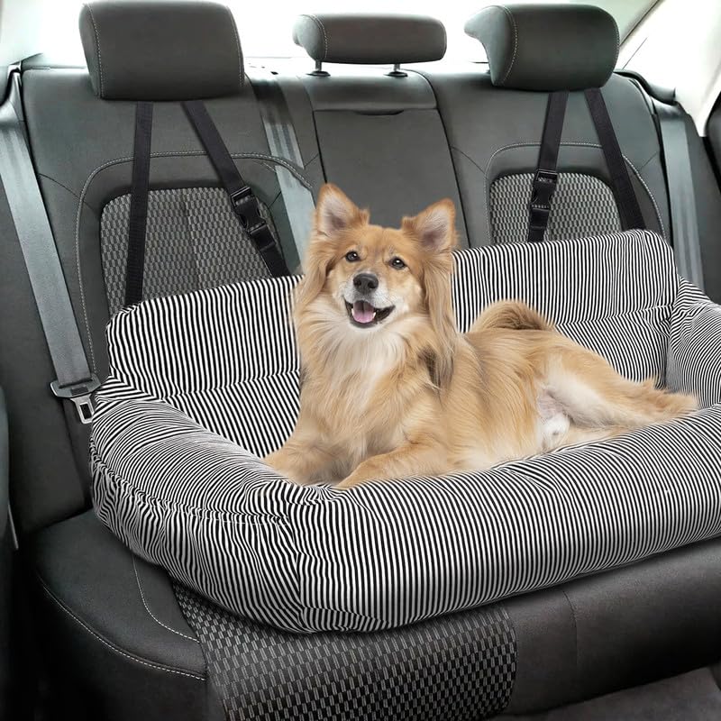 Hundeautositz mit Sicherheitsgurt, Schwarz-Weiss(XL)