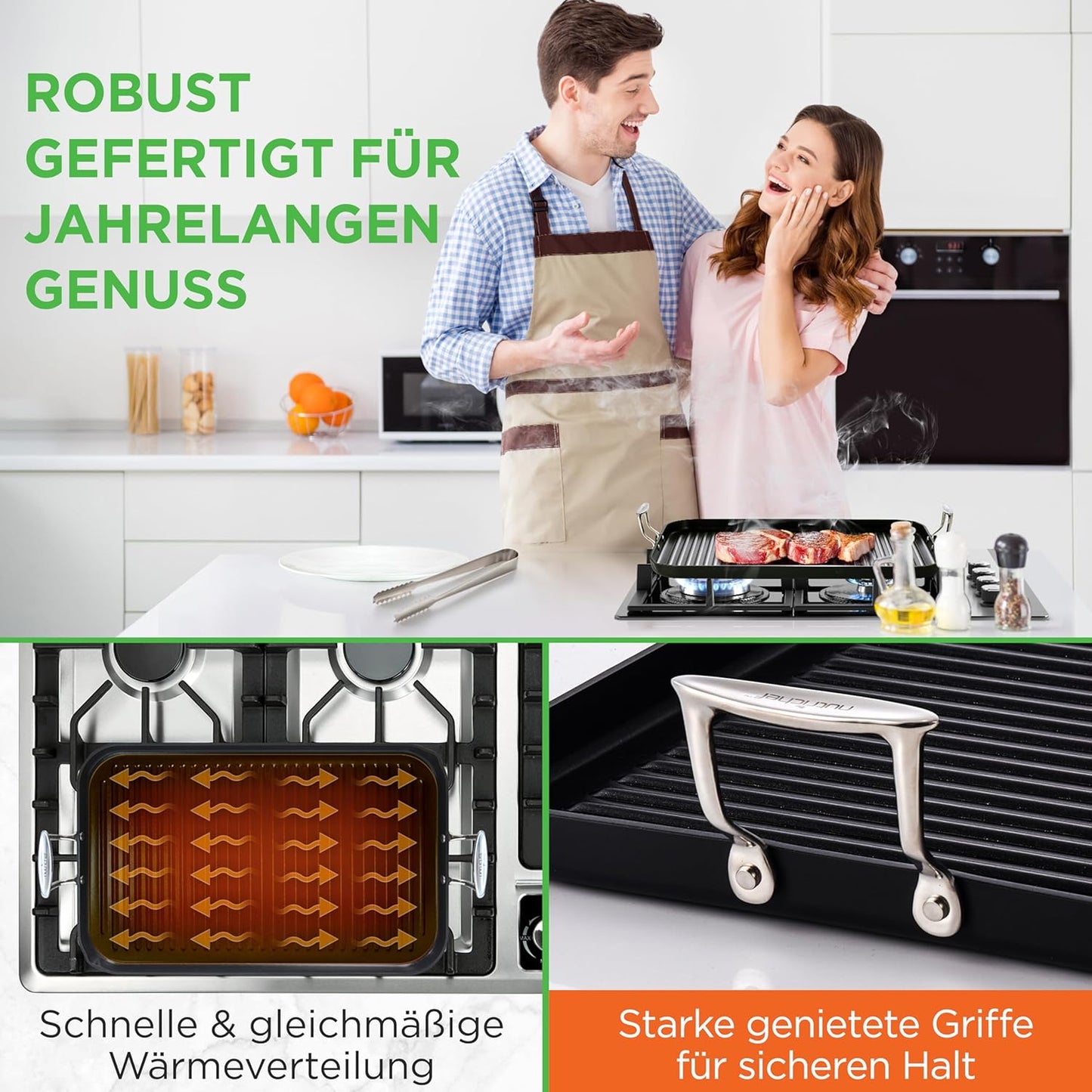 Antihaft-Grillpfanne für Gasgrill & Herd, Geriffelte Grillfläche