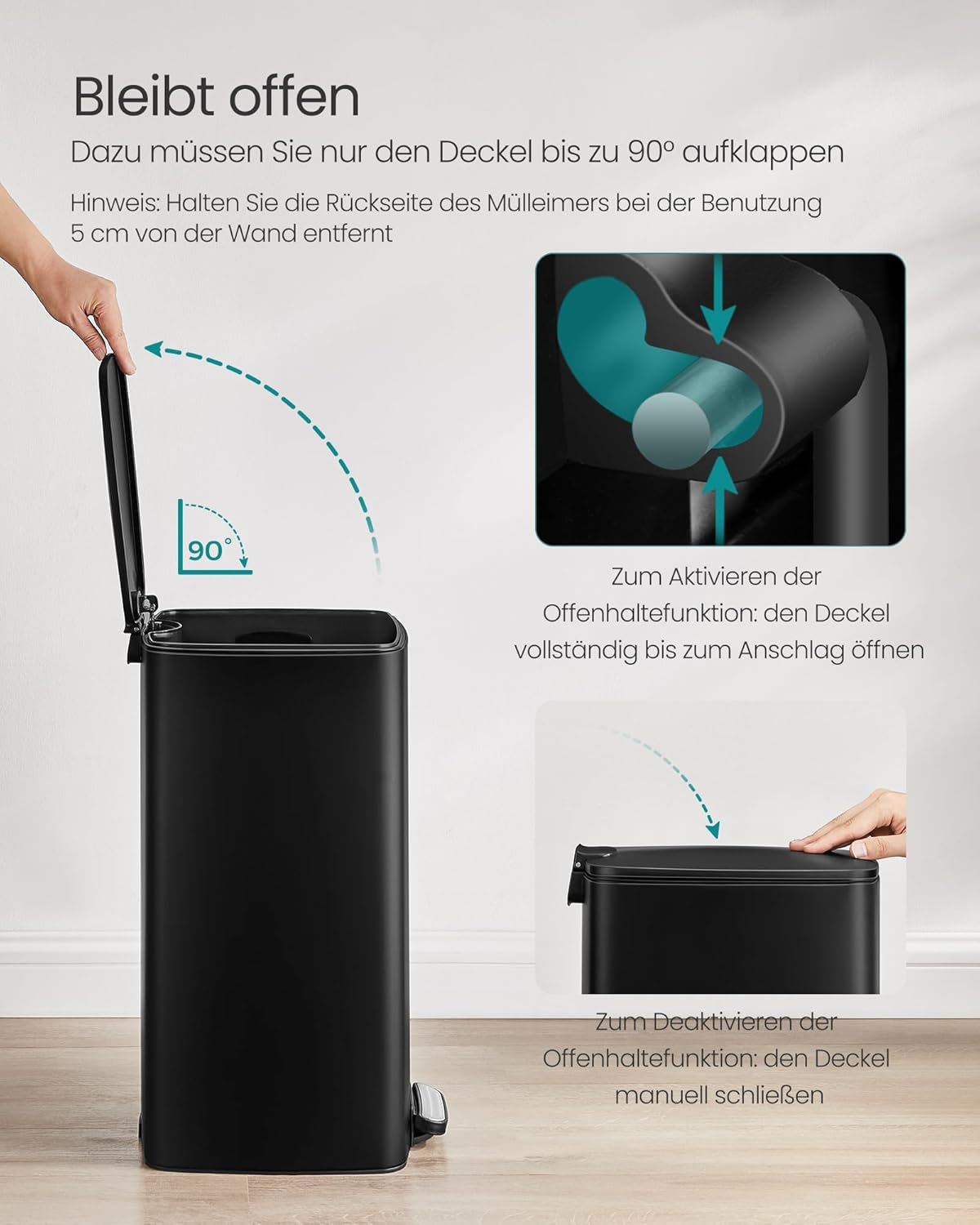 Tretmülleimer mit Softclose und Inneneimer, tintenschwarz 30 L