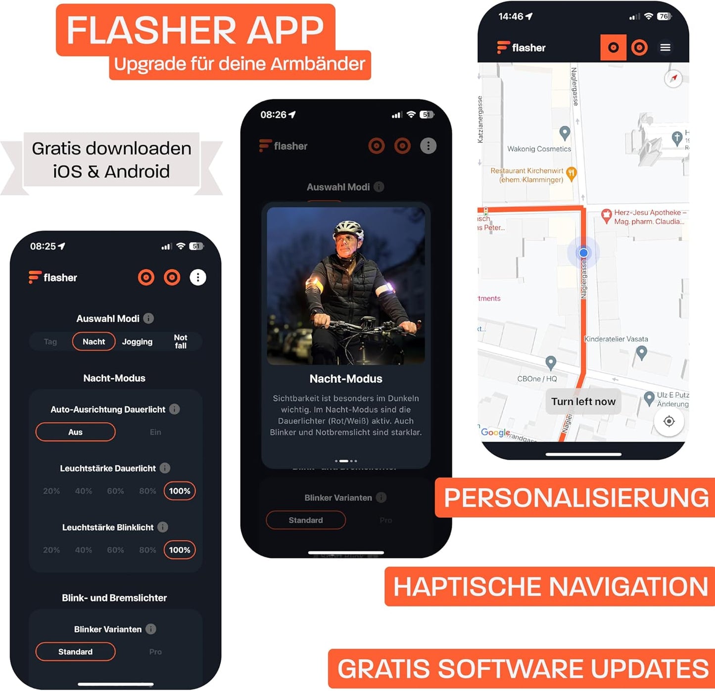 Smarte Blinker Armbänder für Fahrrad, E-Scooter, Läufer