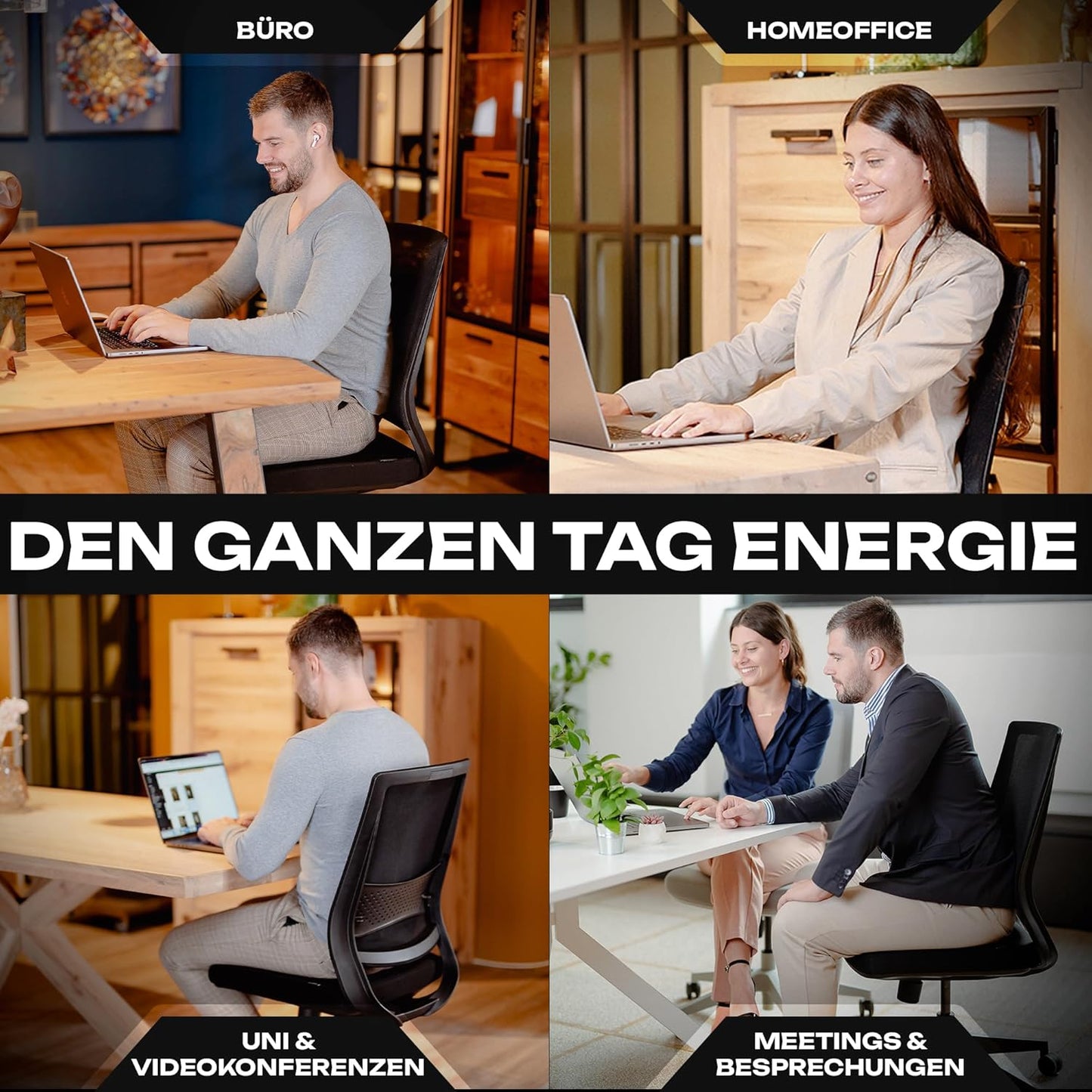 Ergonomischer Bürostuhl mit Lendenwirbelstütze, M2 Essential (Schwarz)