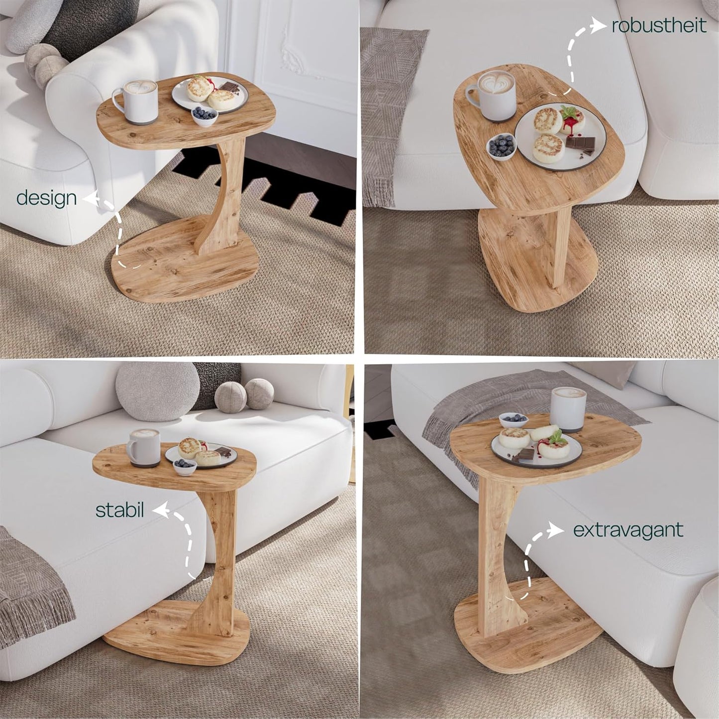 Norma C-förmiger Beistelltisch mit Rollen, Holz-optik