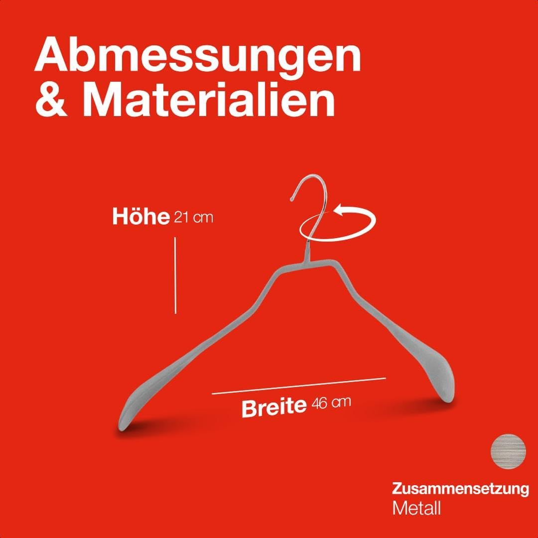 10-teiliges Kleiderbügel-Set mit Antirutschbeschichtung, Silber - 10 Stück 46 cm
