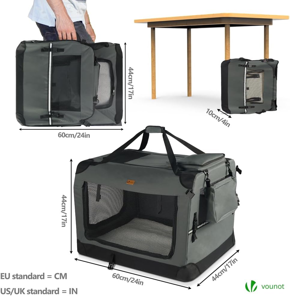 Faltbare Transporttasche für Hunde, L 60 x B 44 x H 44 cm Grau