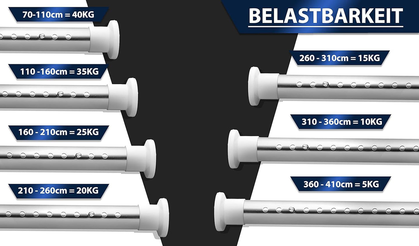 Teleskop-Duschvorhangstange, 160-210 cm, 160-210 cm Edelstahl Silber