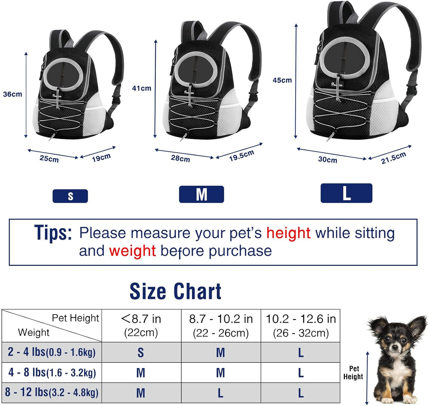 Haustier-Rucksack für Hunde und Katzen, Schwarz S