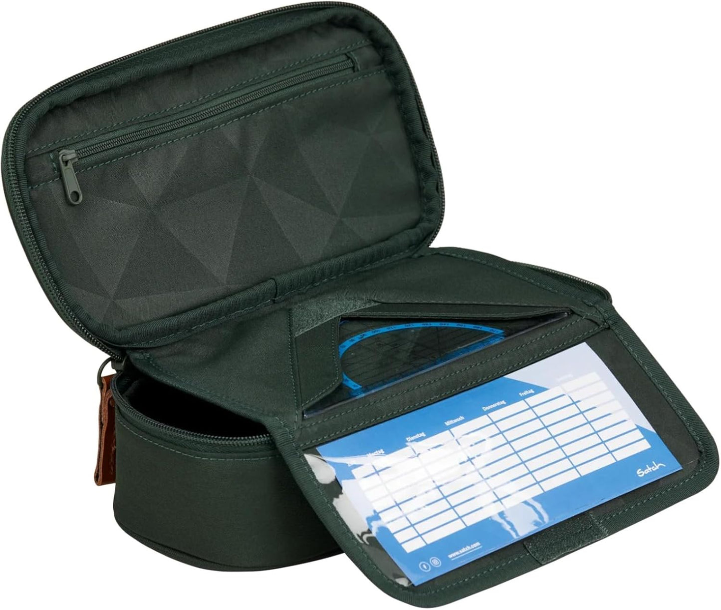 Schlamperbox mit Trennfach und Geodreieck-Halter, Nordic Forest Green - Dunkelgrün