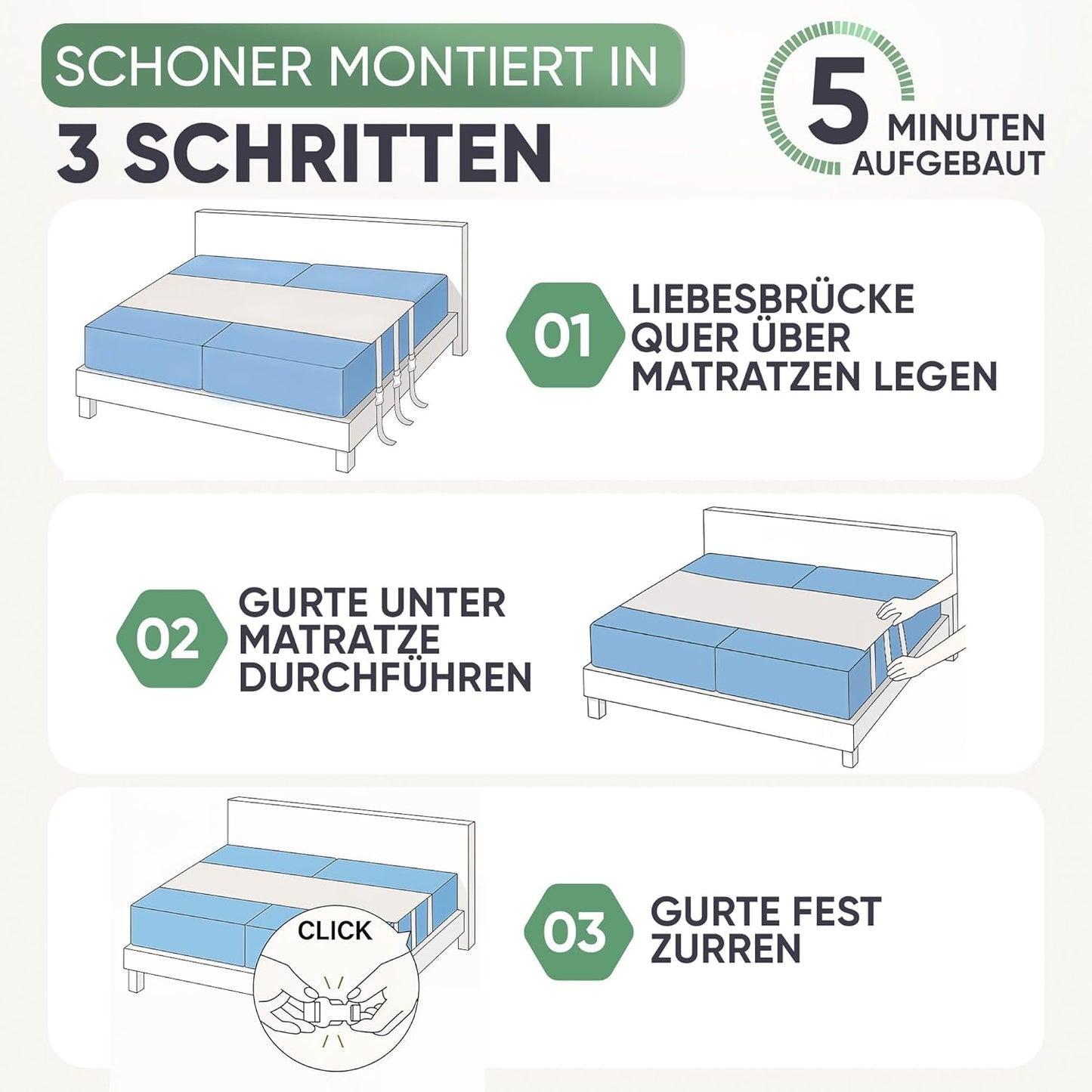 Matratzenbrücken-Set mit wasserdichtem Keil und Spanngurten, Liebesbrücke mit T-Stück