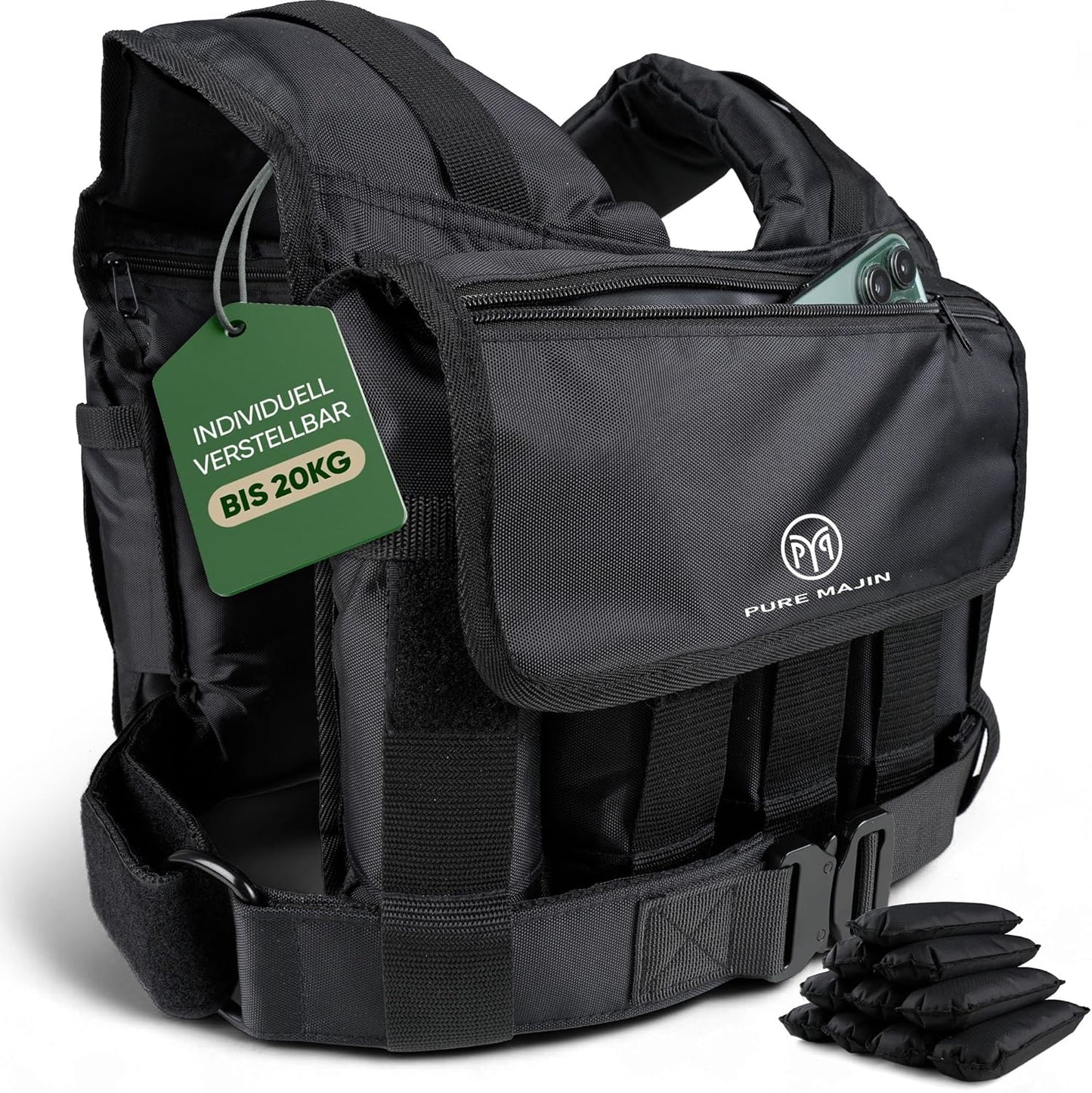 Gewichtsweste verstellbar, Schwarz 20kg