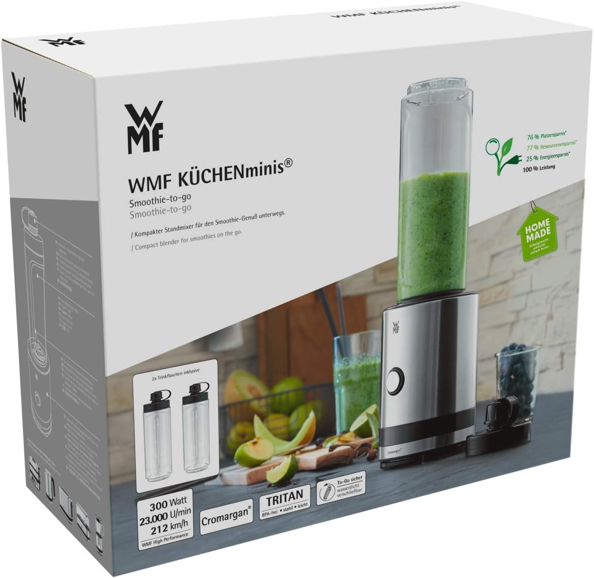 Smoothie-to-go Mixer mit Trinkbehältern, 0,6l Edelstahl