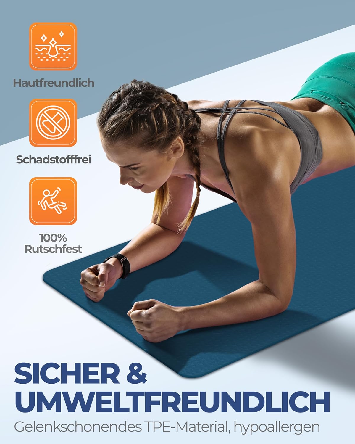 Rutschfeste Yoga- & Pilatesmatte, Dunkelblau
