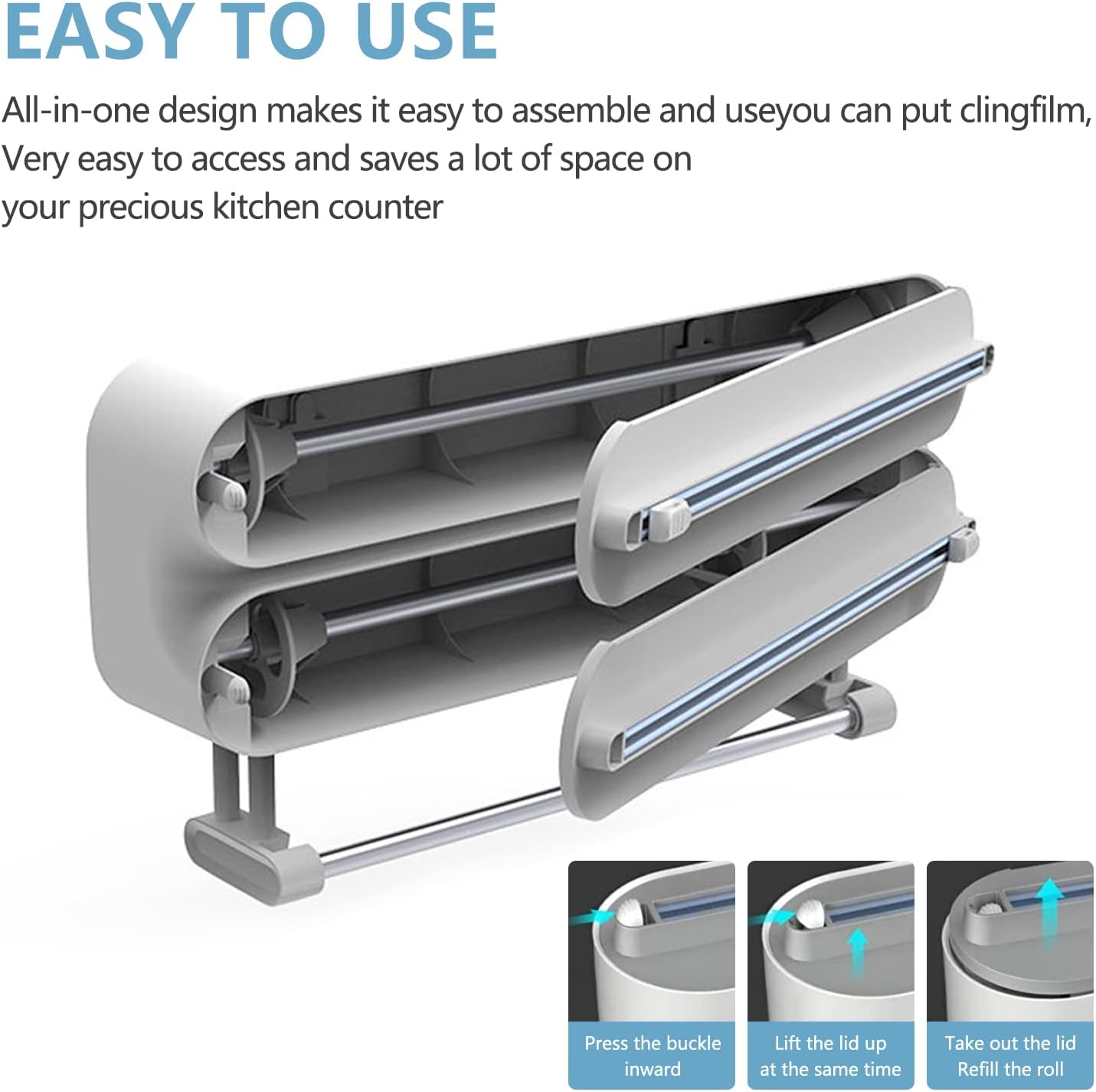 3-in-1 Küchenrollenhalter & Folienschneider magnetisch, Grau