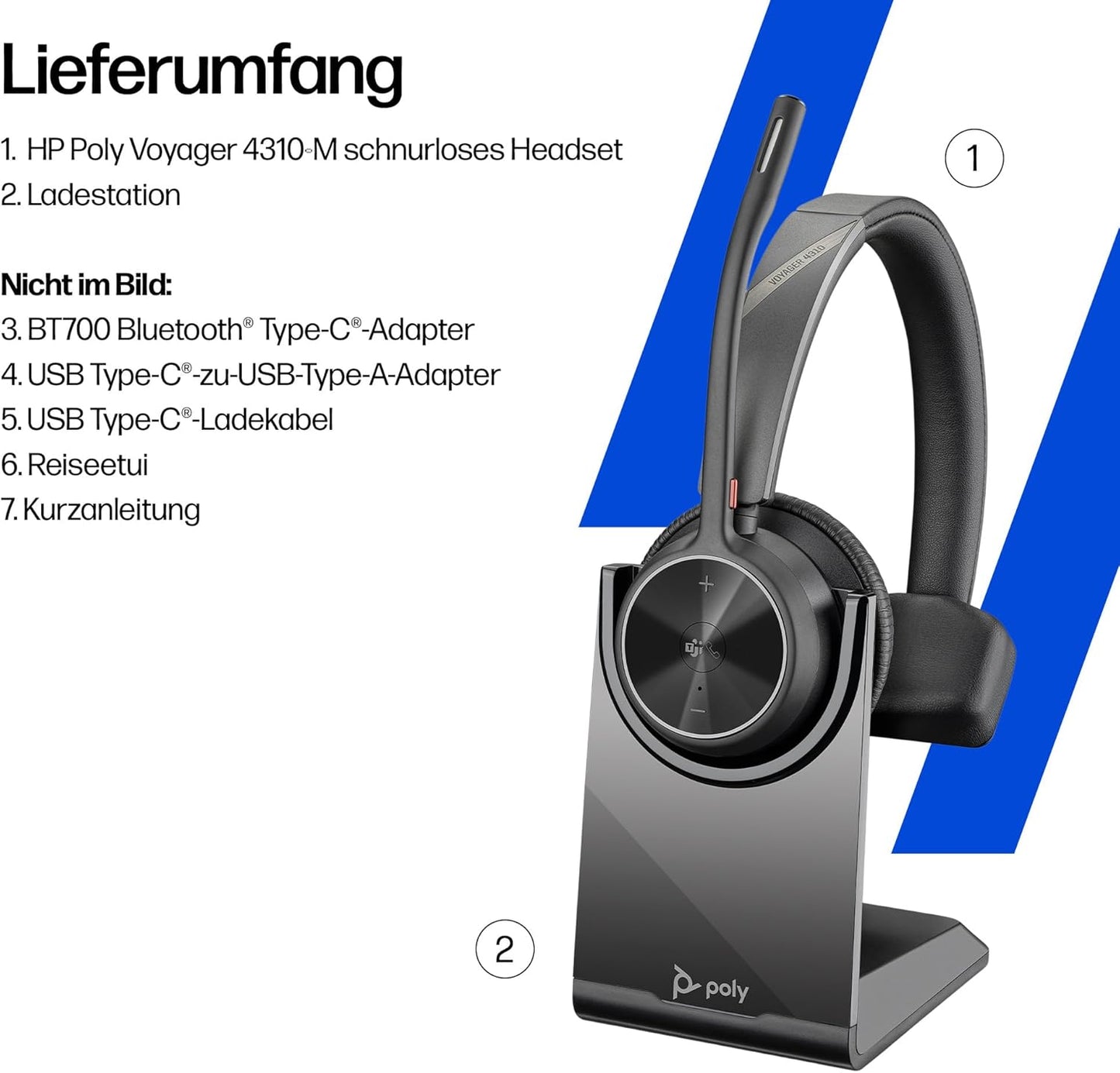 Voyager 4310 UC-Headset mit Ladestation, 2024 Version (USB-C & USB-A)