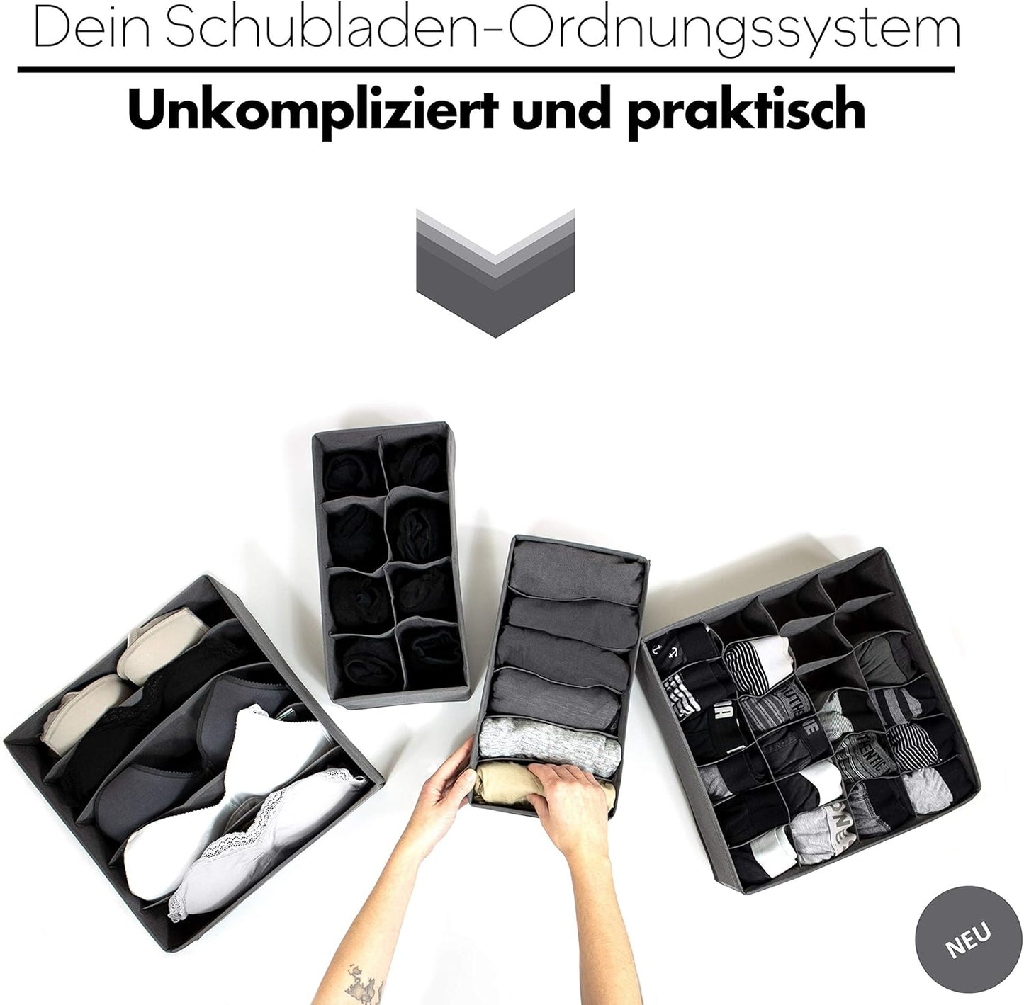 Kleiderschrank Hängeregal mit 4 Aufbewahrungsboxen, 1 X Hängeregal + 4 X Schubladenboxen