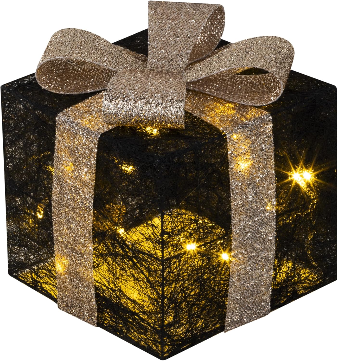 3er-Set LED-Geschenkboxen mit Timer, Schwarz-Gold