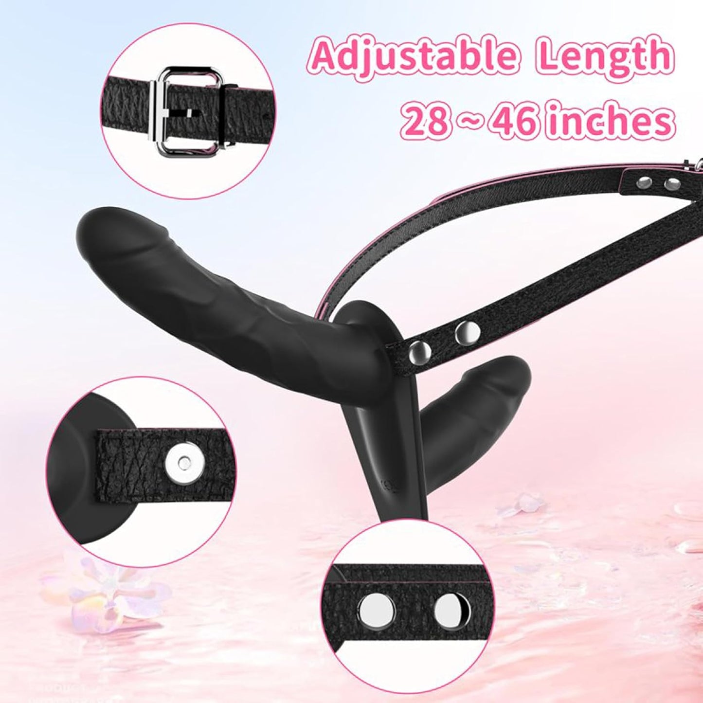 D51 Strap-On Doppel Dildo mit Vibration, Schwarz.